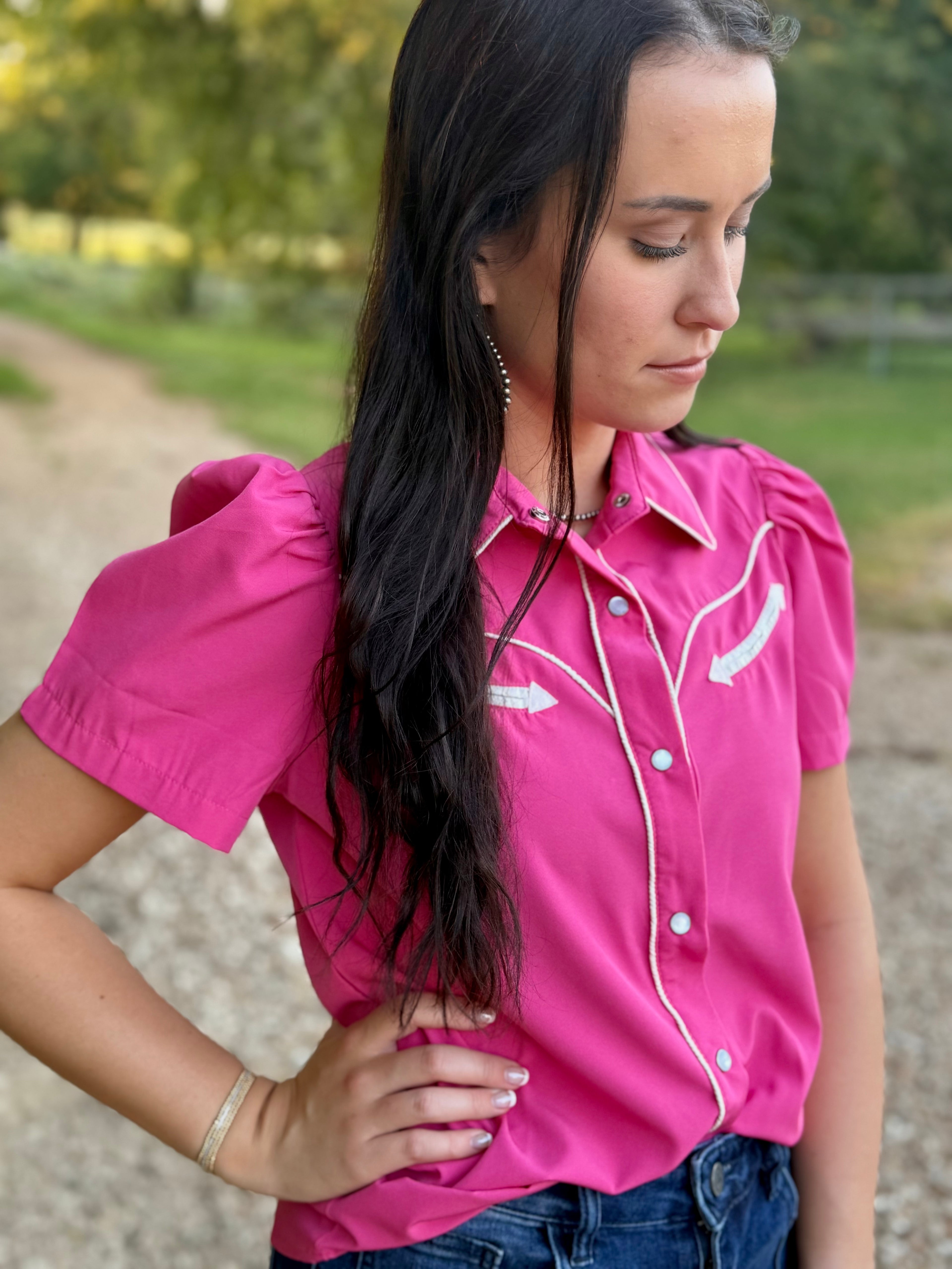 Pink Short Sleeve Pearl Snap Shirt