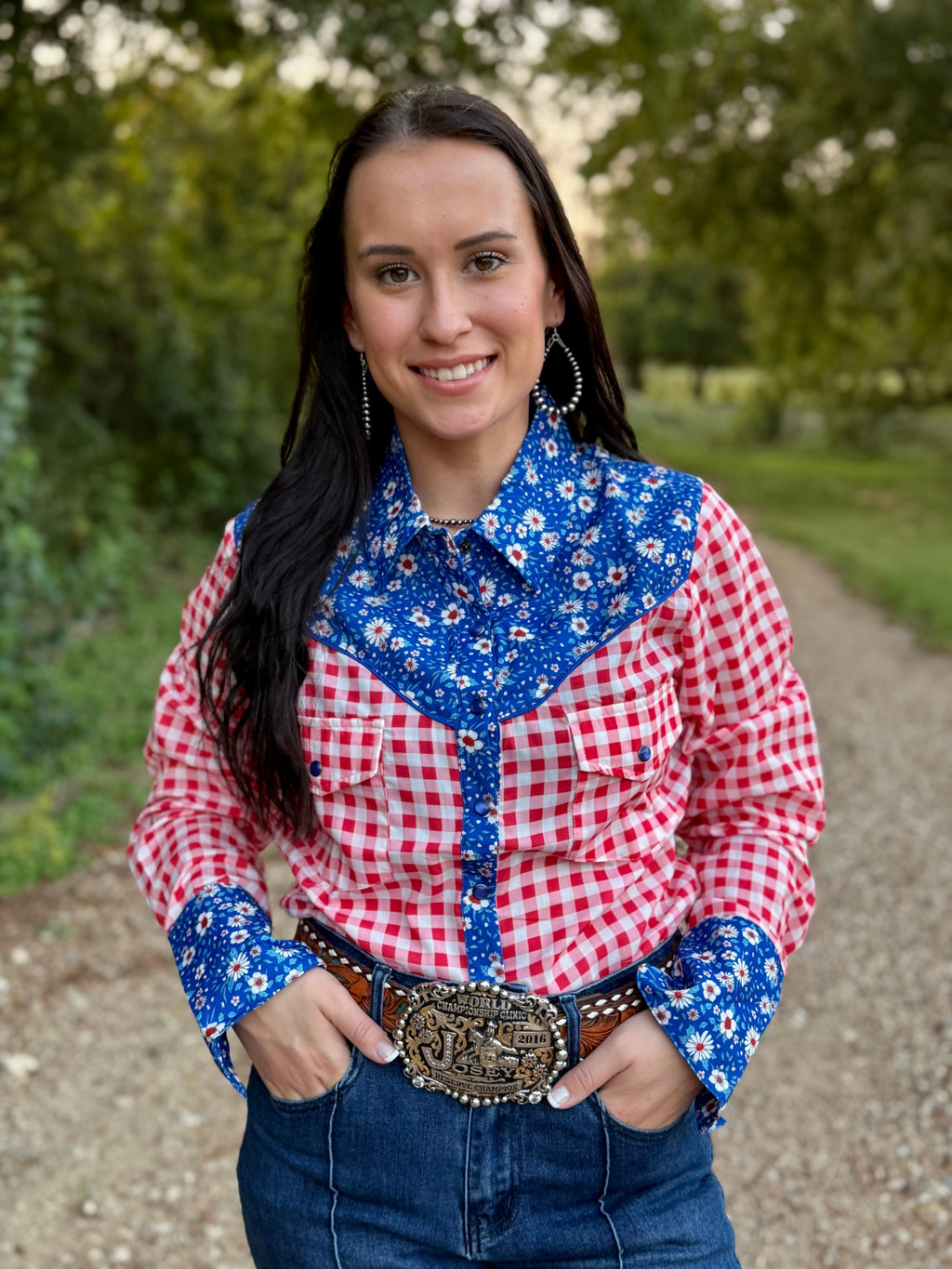 Blue Daisy Long Sleeve Pearl Snap