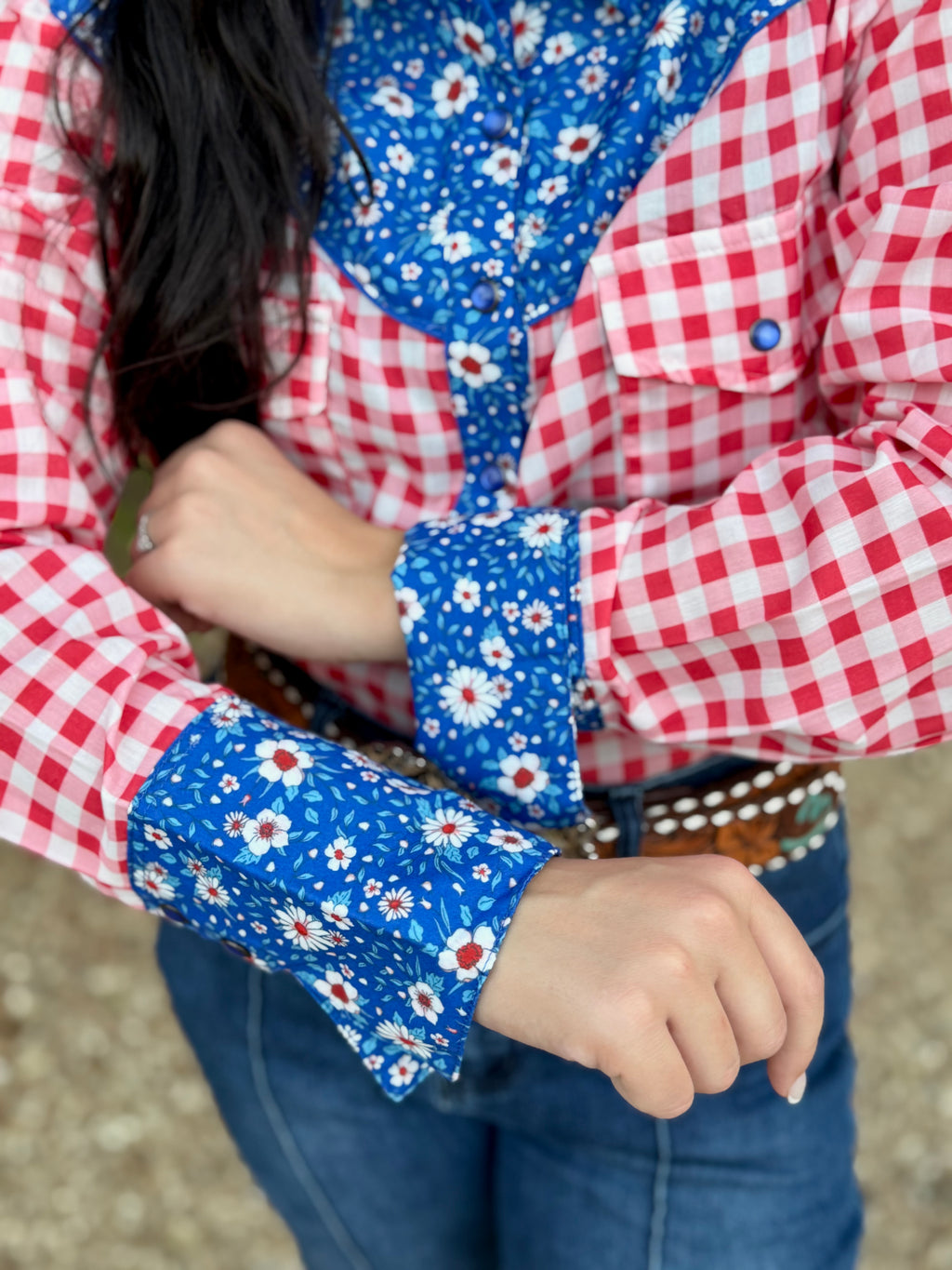 Blue Daisy Long Sleeve Pearl Snap