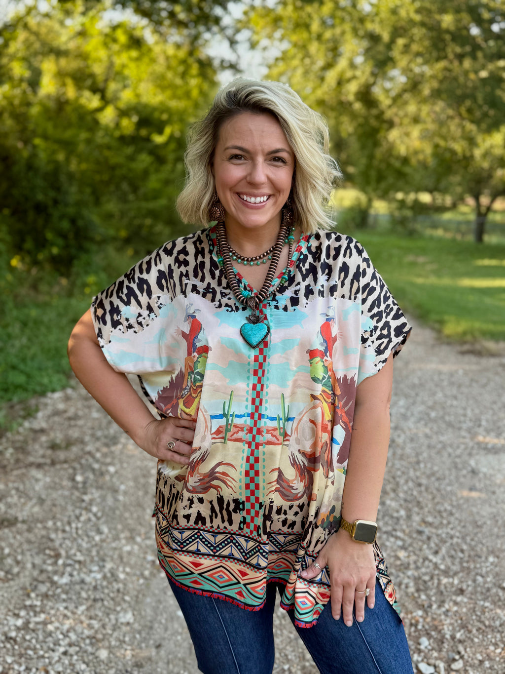 Cheetah Bronc Satin Top