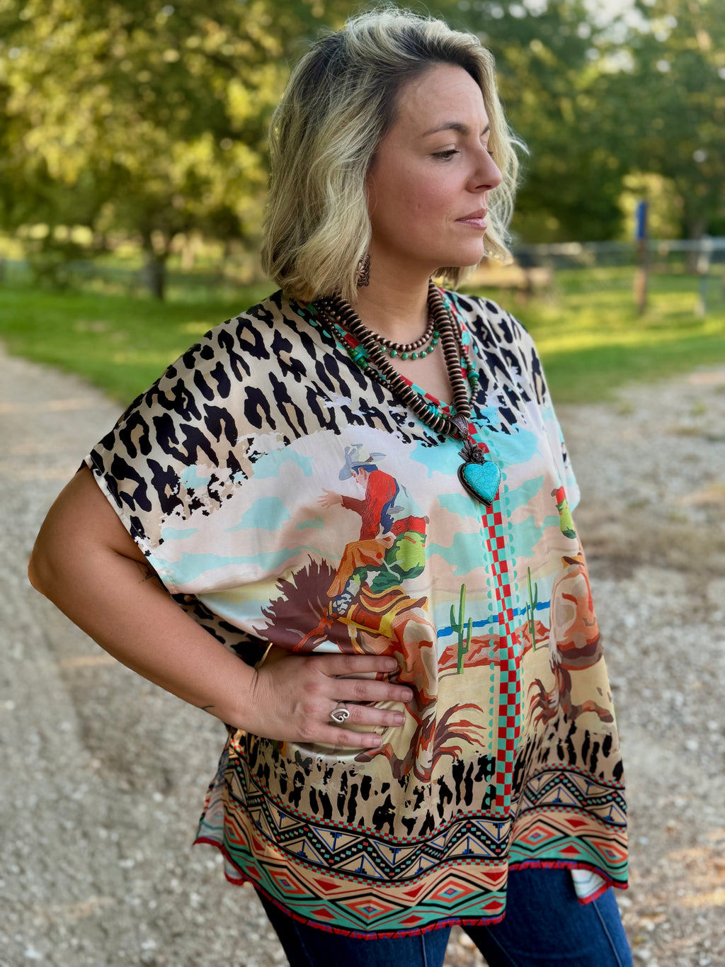 Cheetah Bronc Satin Top