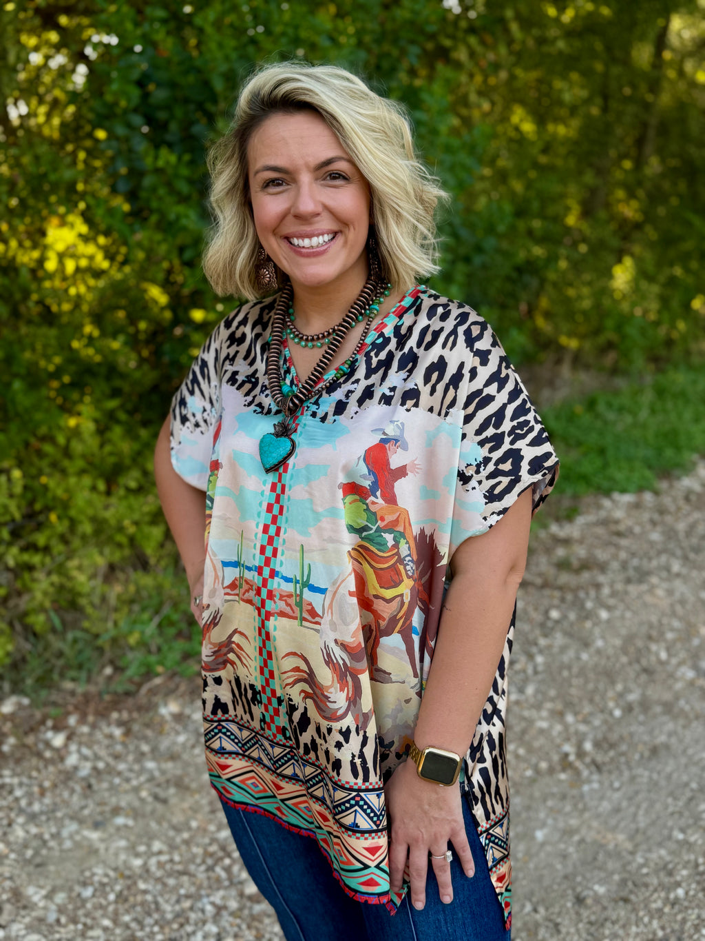 Cheetah Bronc Satin Top