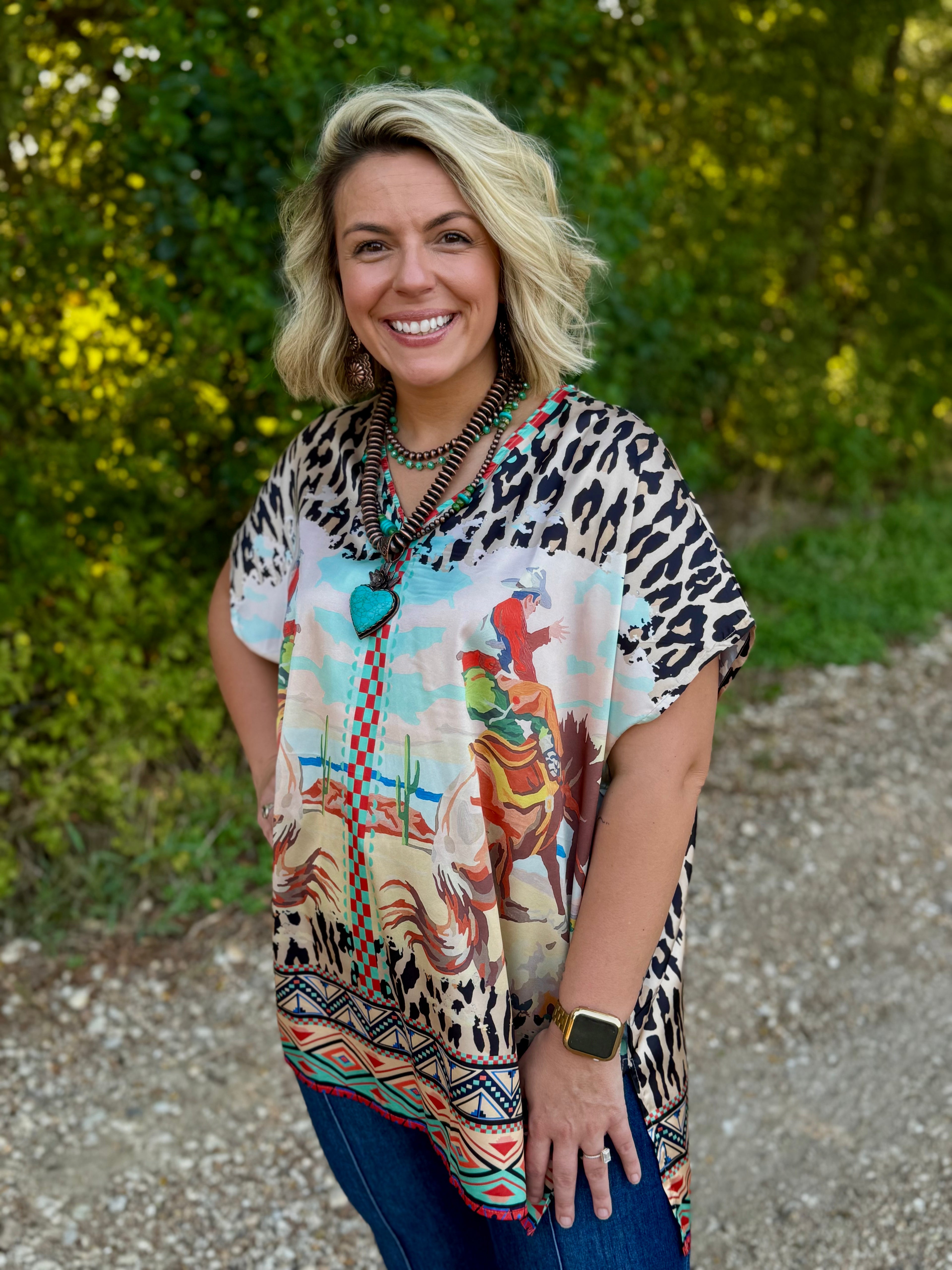 Cheetah Bronc Satin Top