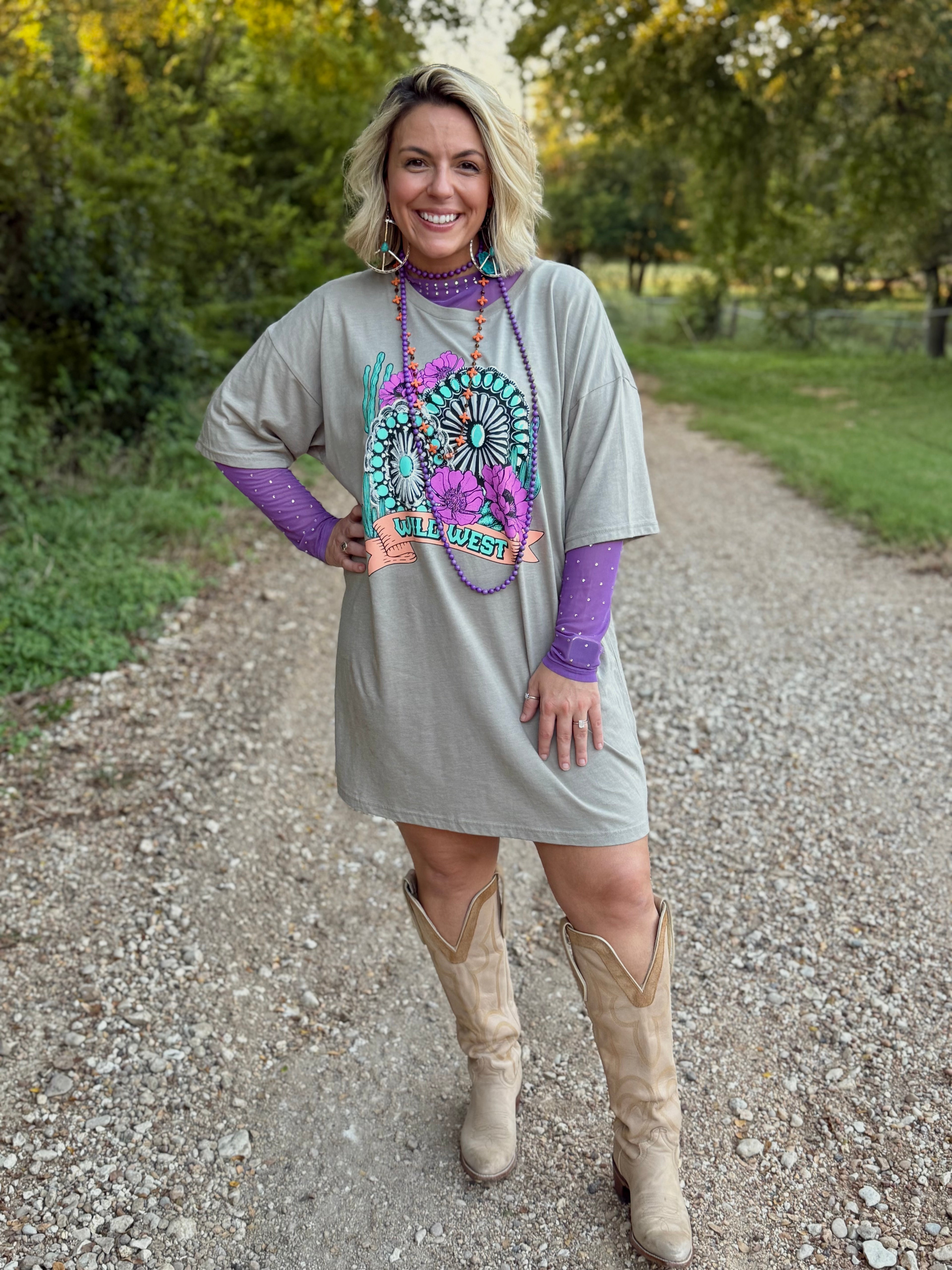 Purple Rhinestone Long Sleeve Mesh Top