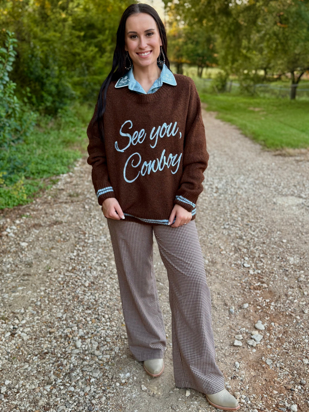 See You Cowboy Brown Sweater