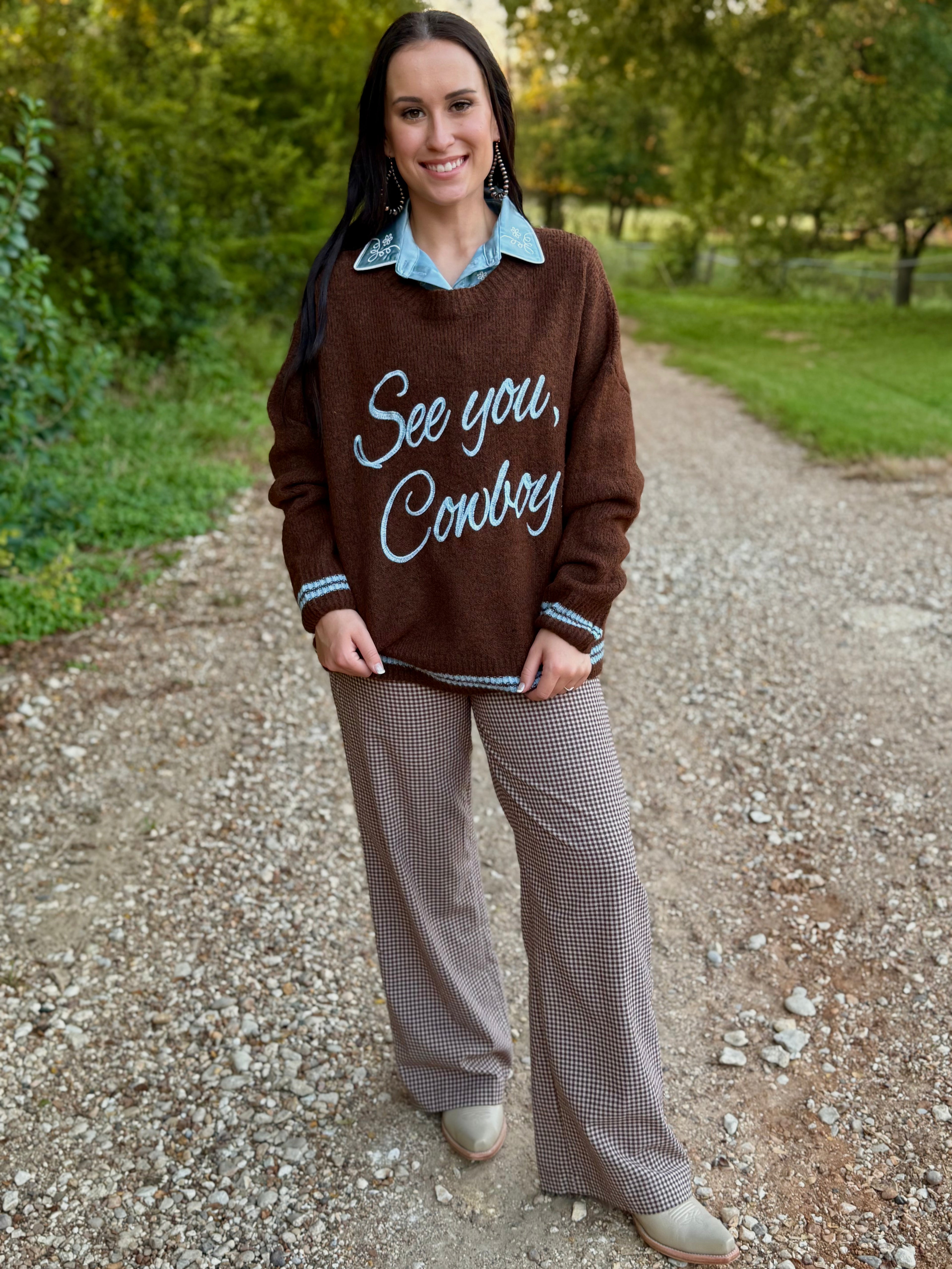 See You Cowboy Brown Sweater