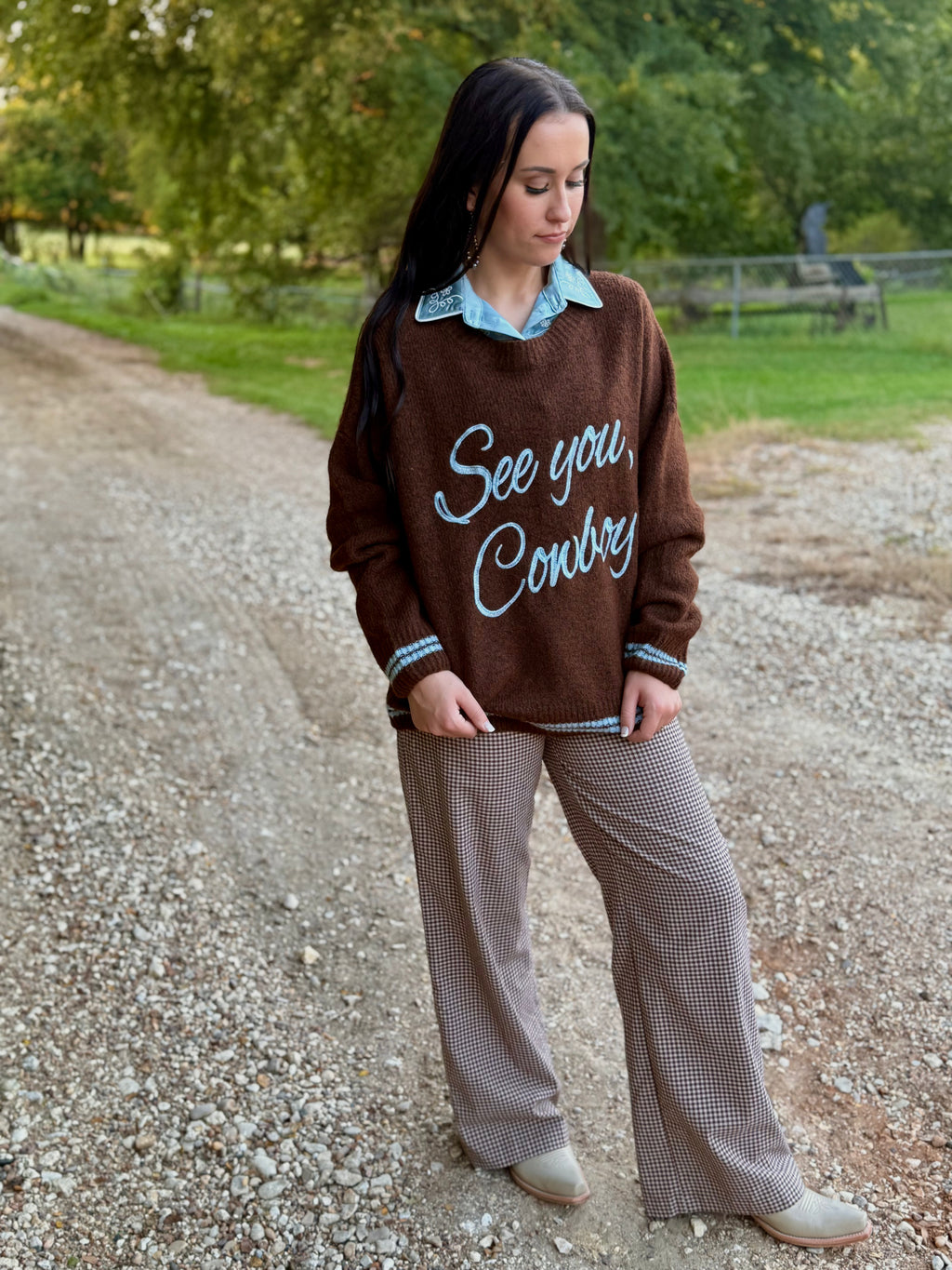 See You Cowboy Brown Sweater