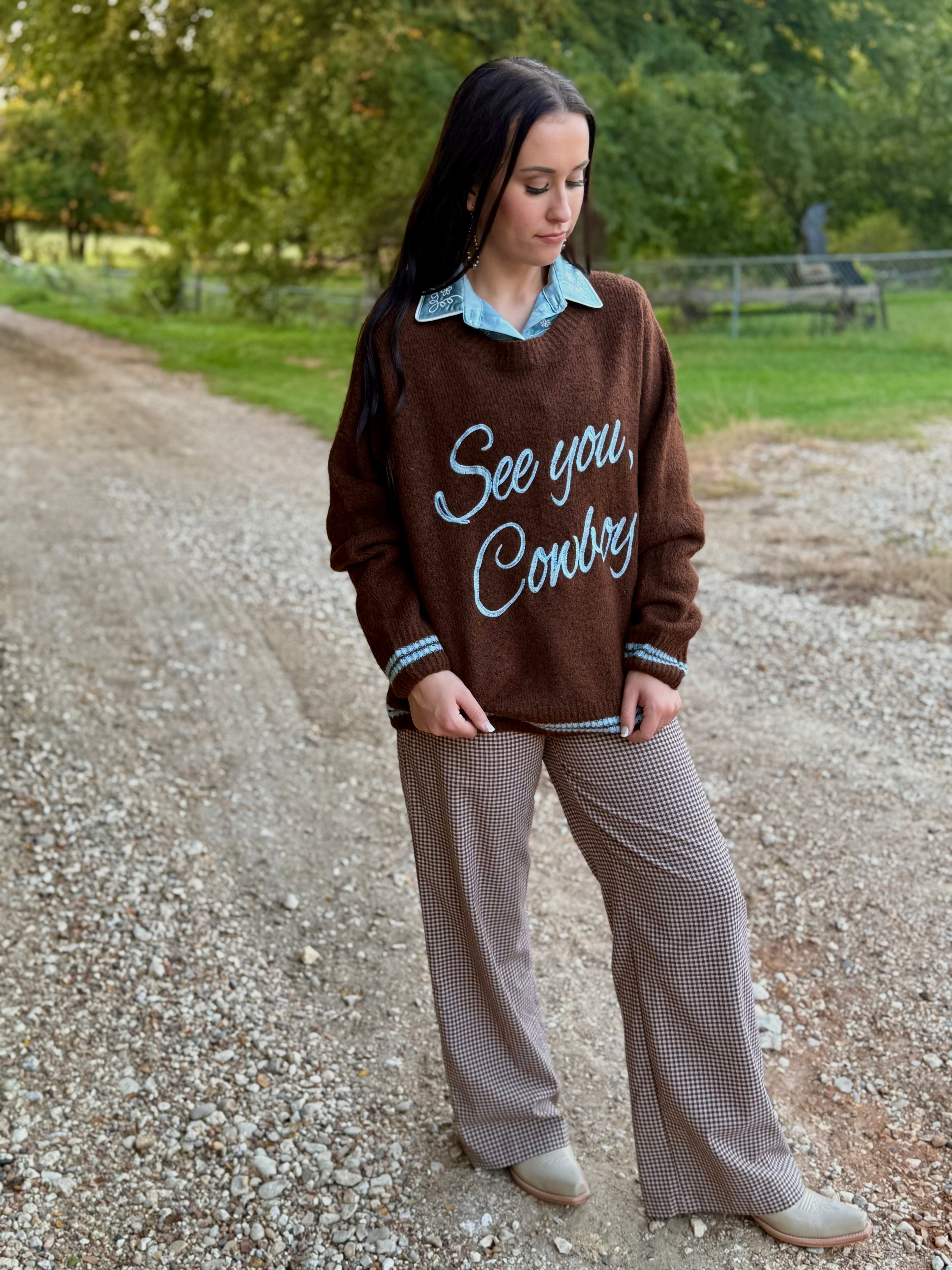 See You Cowboy Brown Sweater