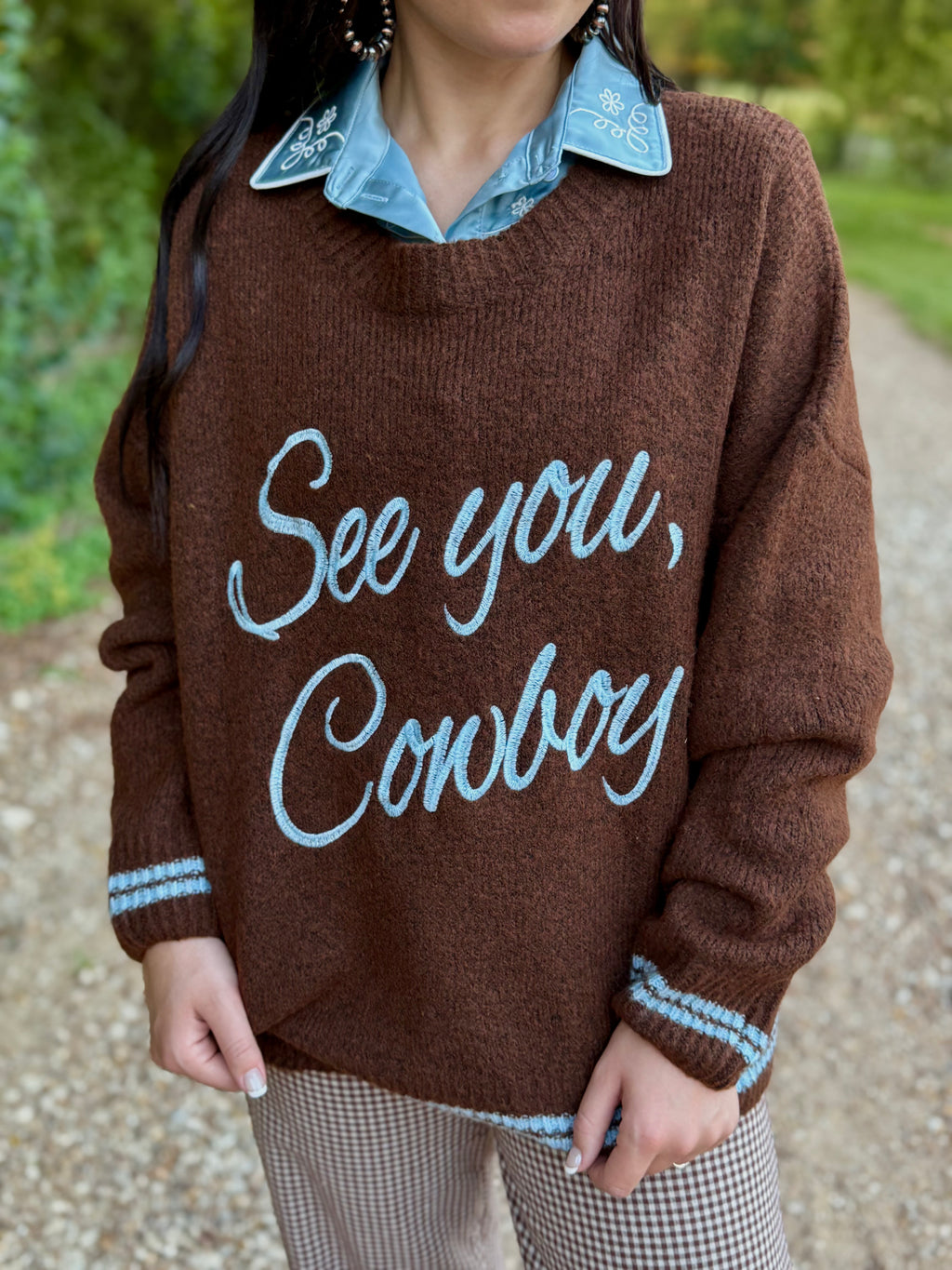 See You Cowboy Brown Sweater
