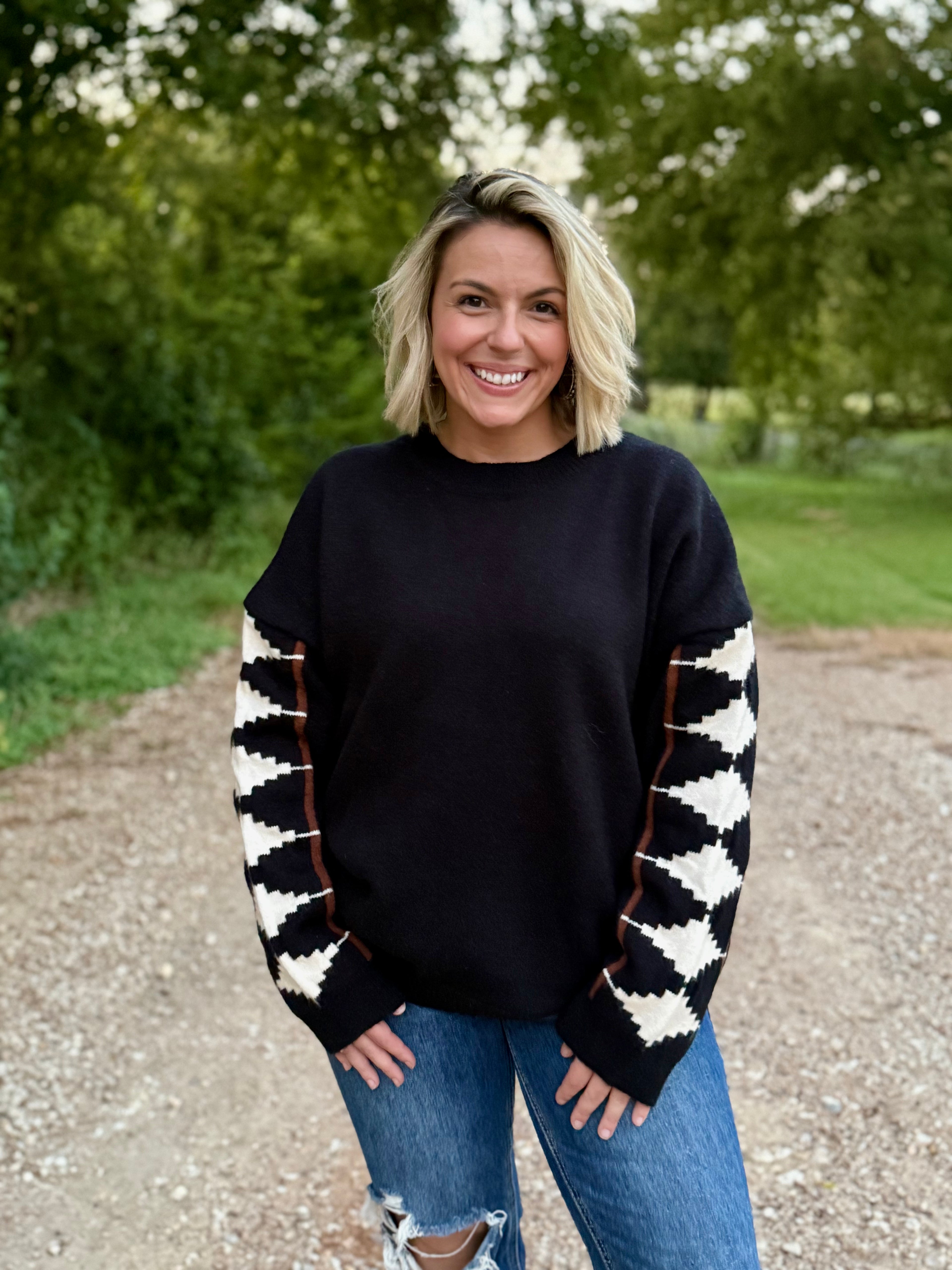 Black Long Sleeve Aztec Sweater