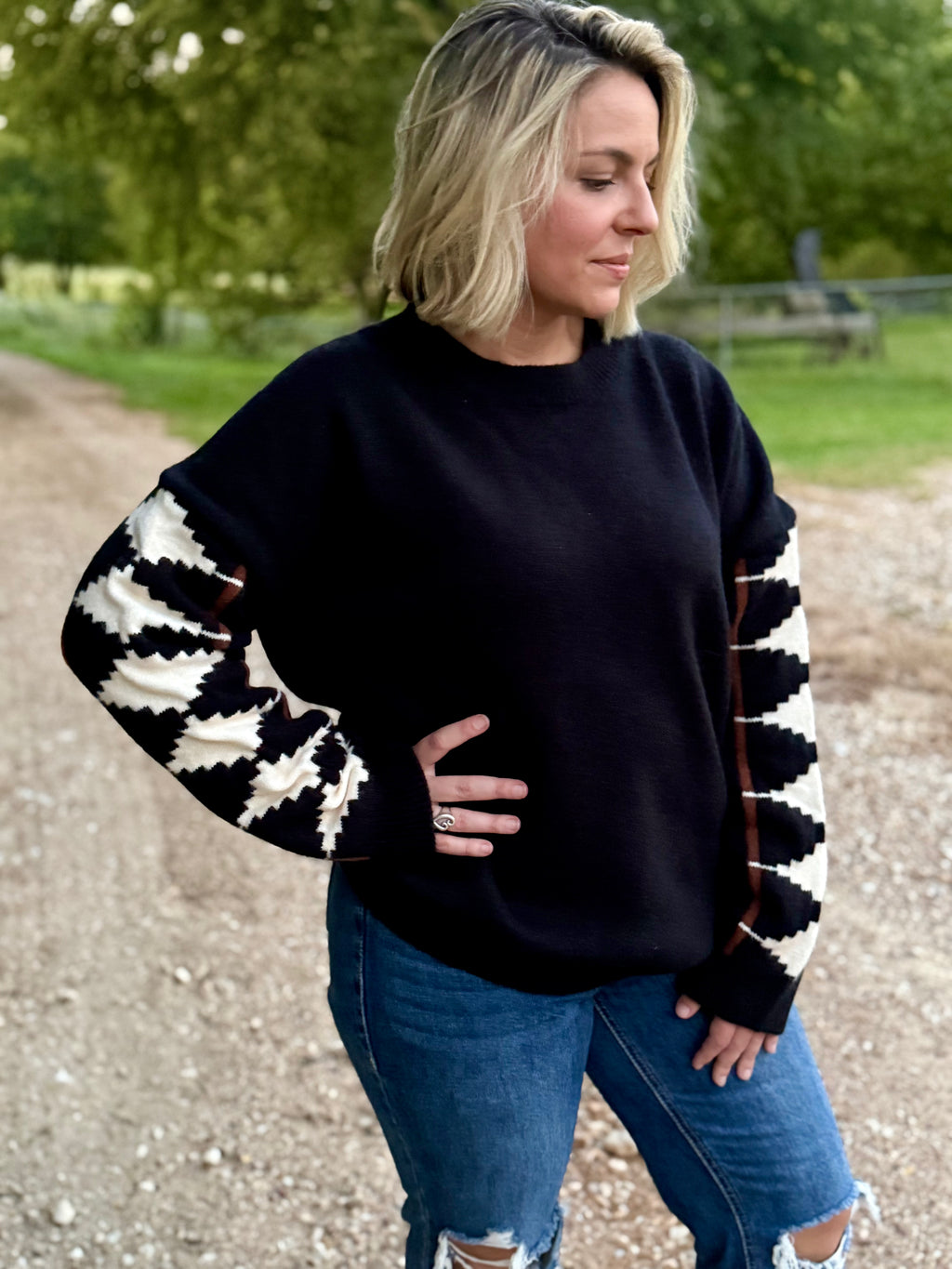 Black Long Sleeve Aztec Sweater