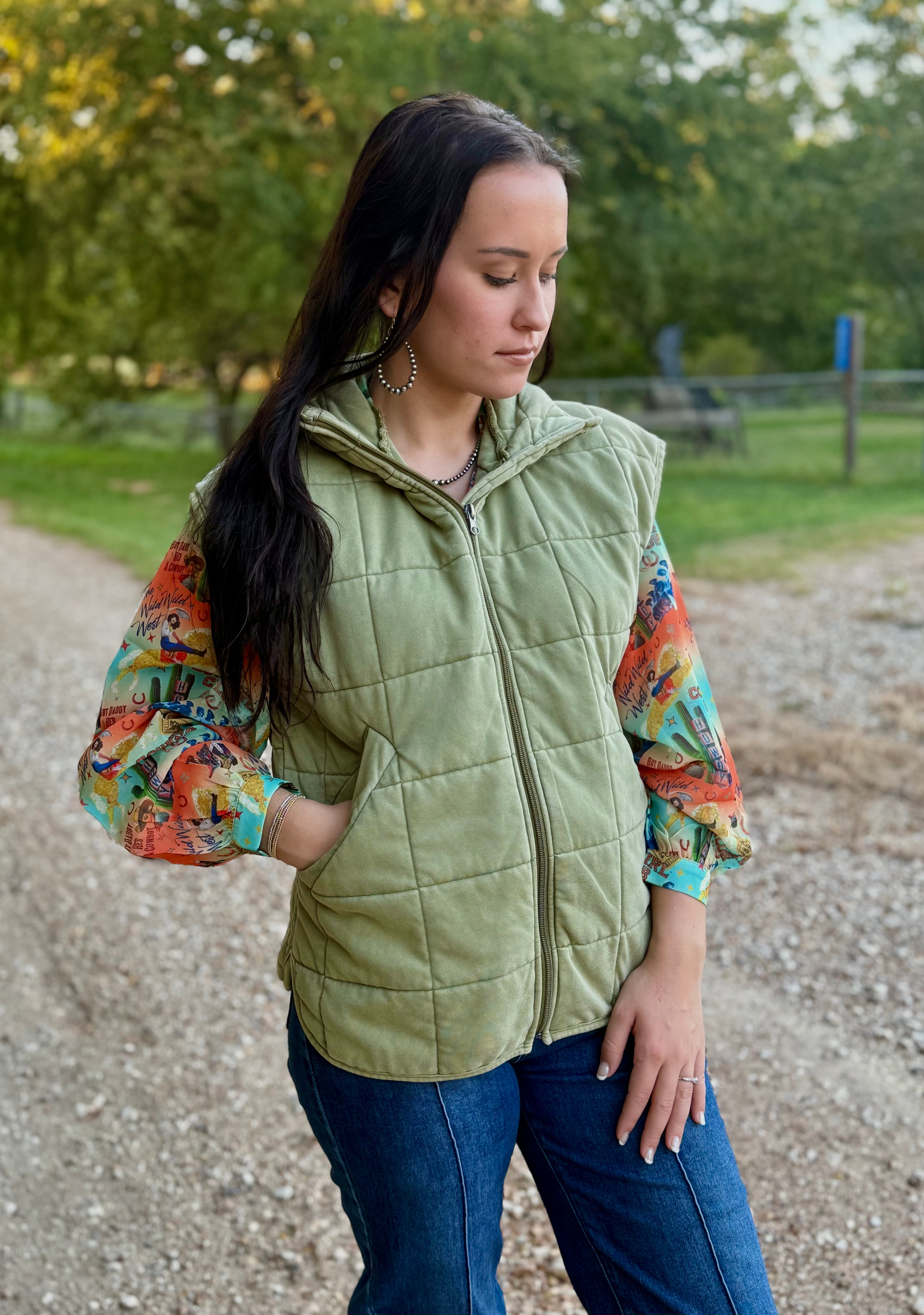 Olive Green Quilted Puffer Vest