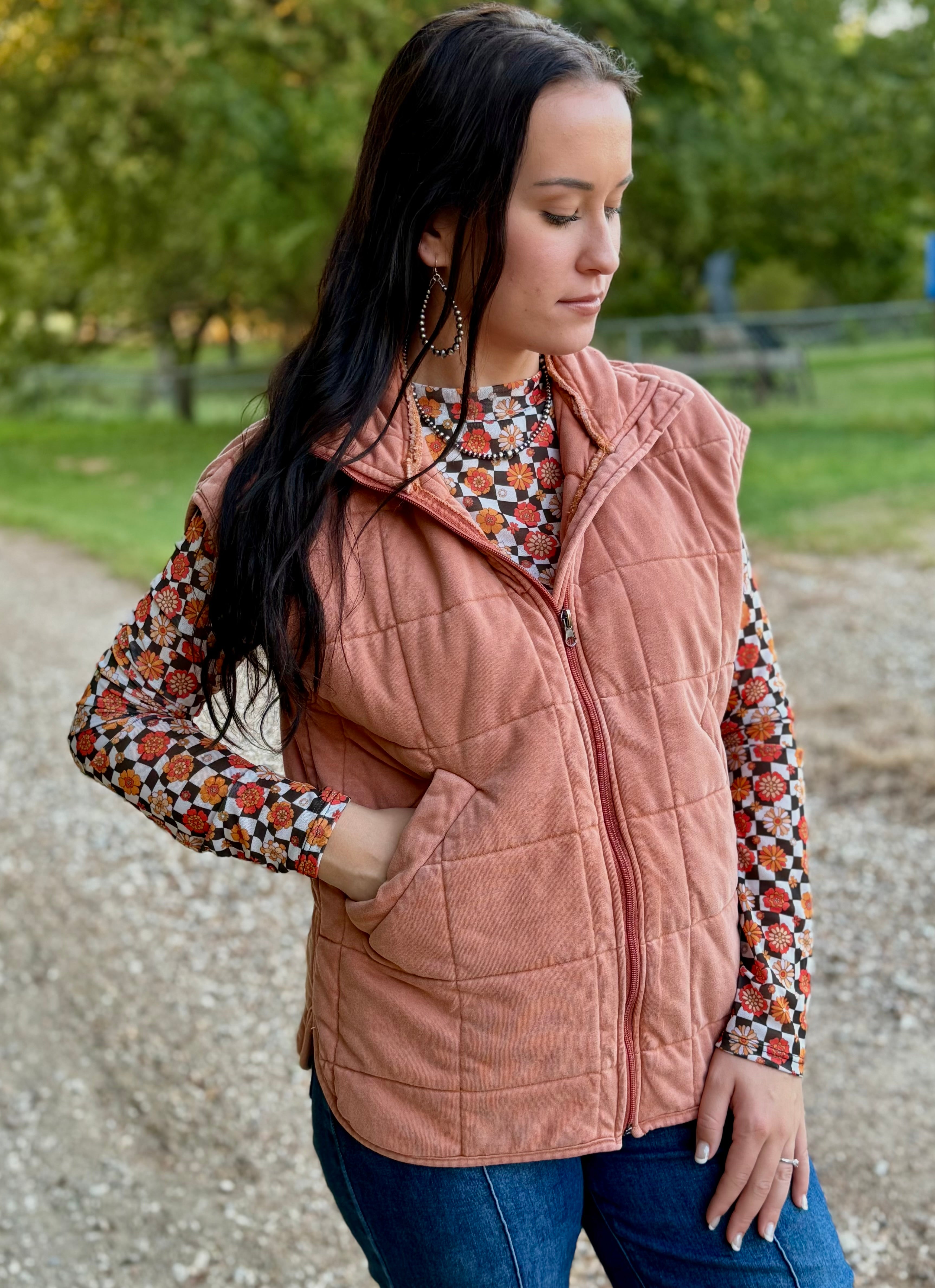 Rust Quilted Puffer Vest