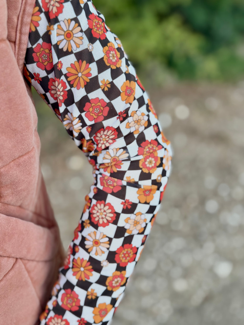Black Check Floral Mesh Top