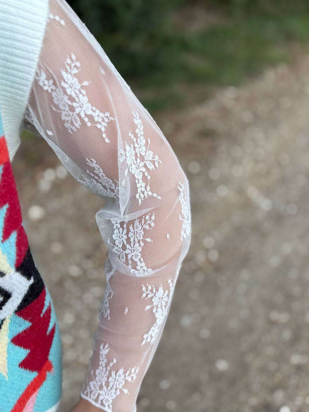 White Lace Mesh Long Sleeve Top