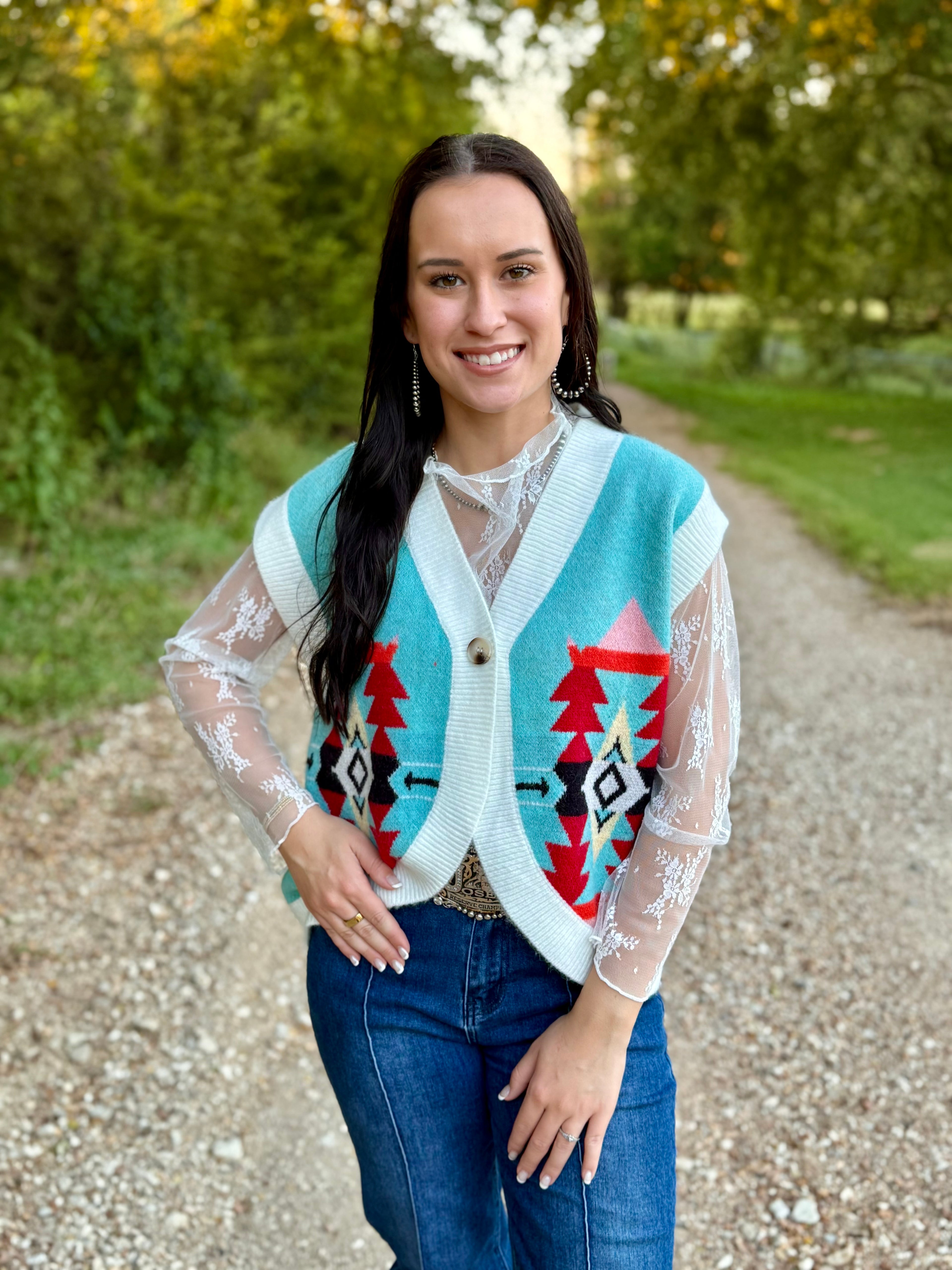 Turquoise Aztec Sweater Vest