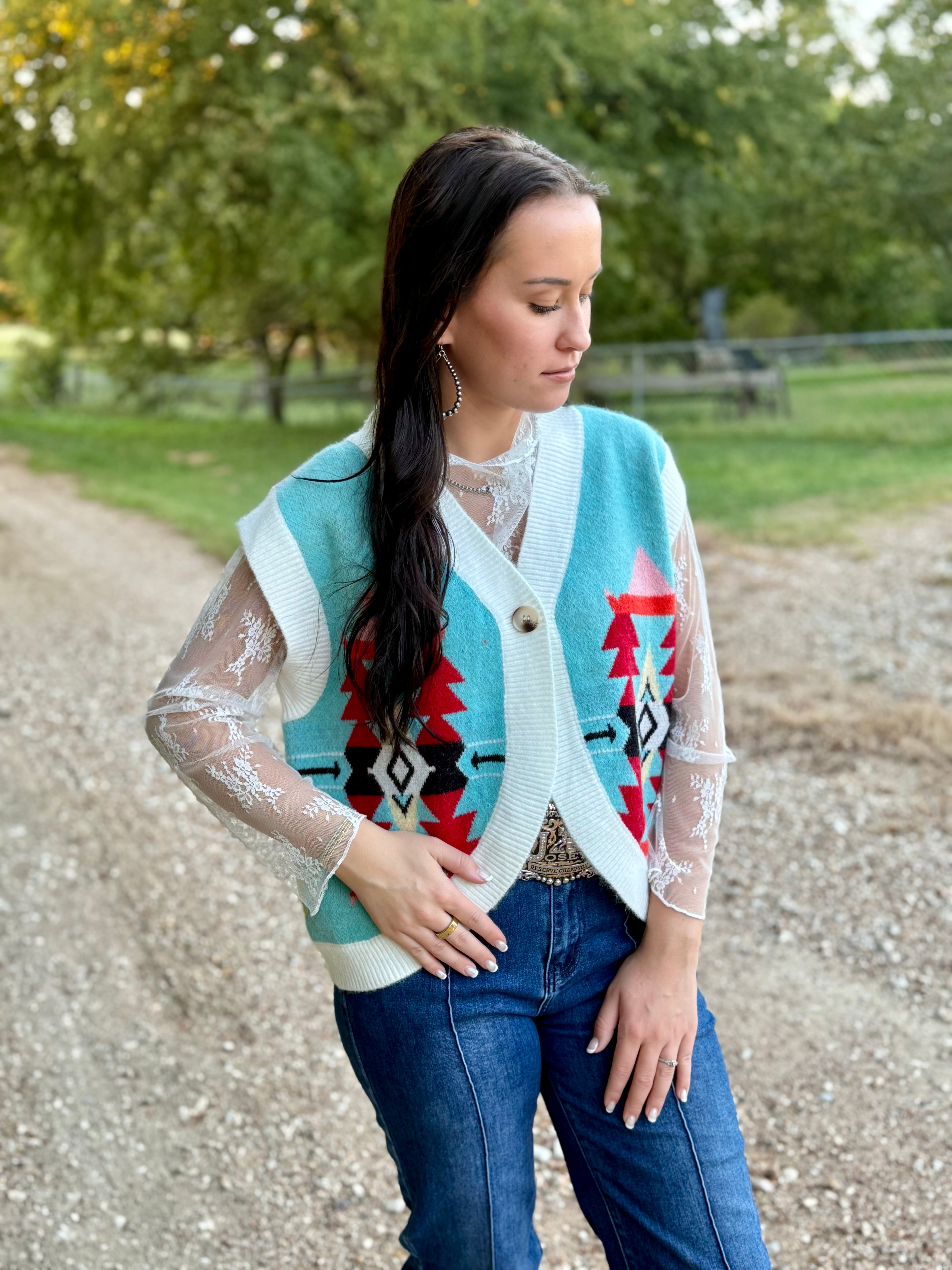 Turquoise Aztec Sweater Vest