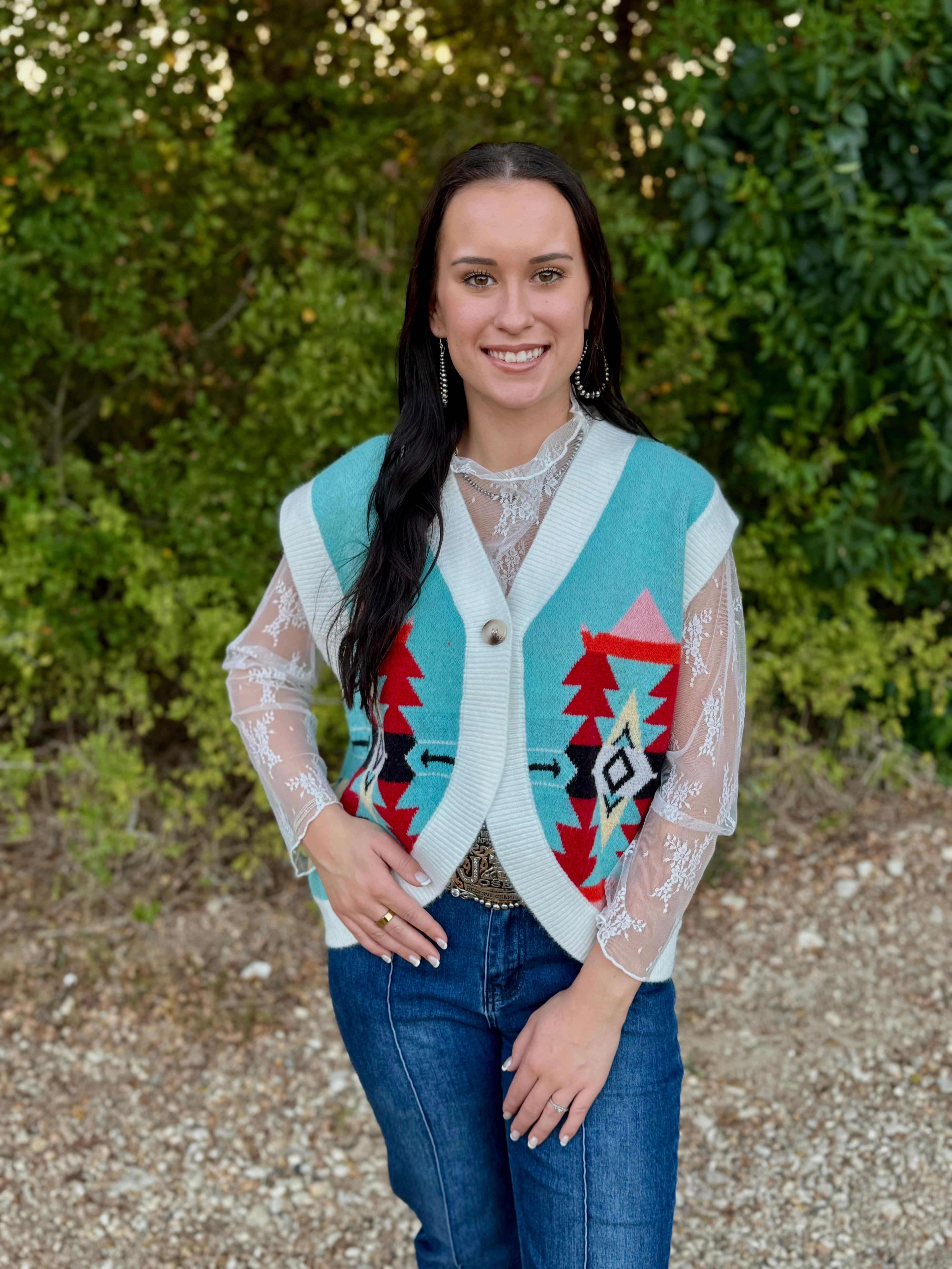 Turquoise Aztec Sweater Vest