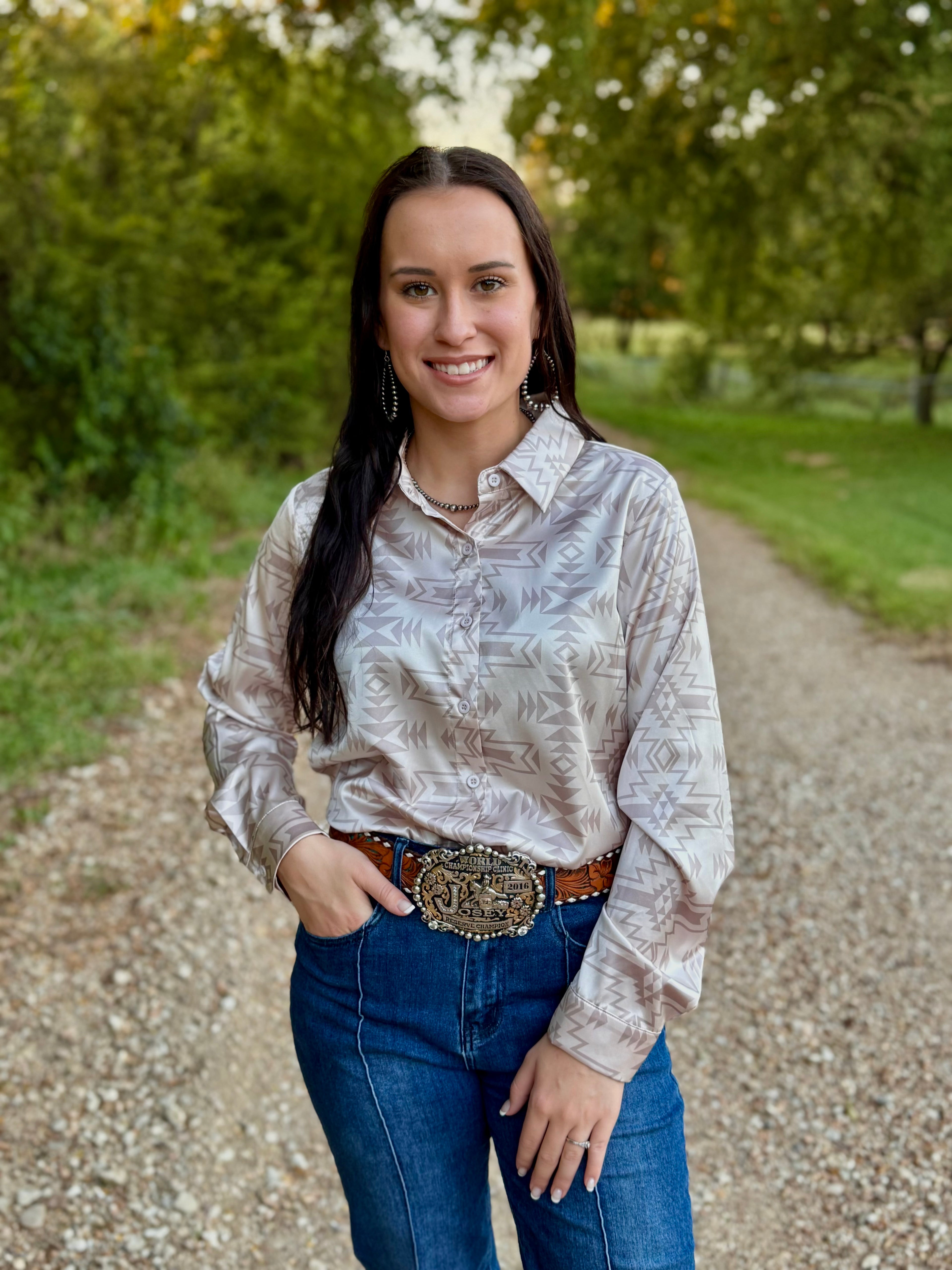Khaki Cream Aztec Long Sleeve Top