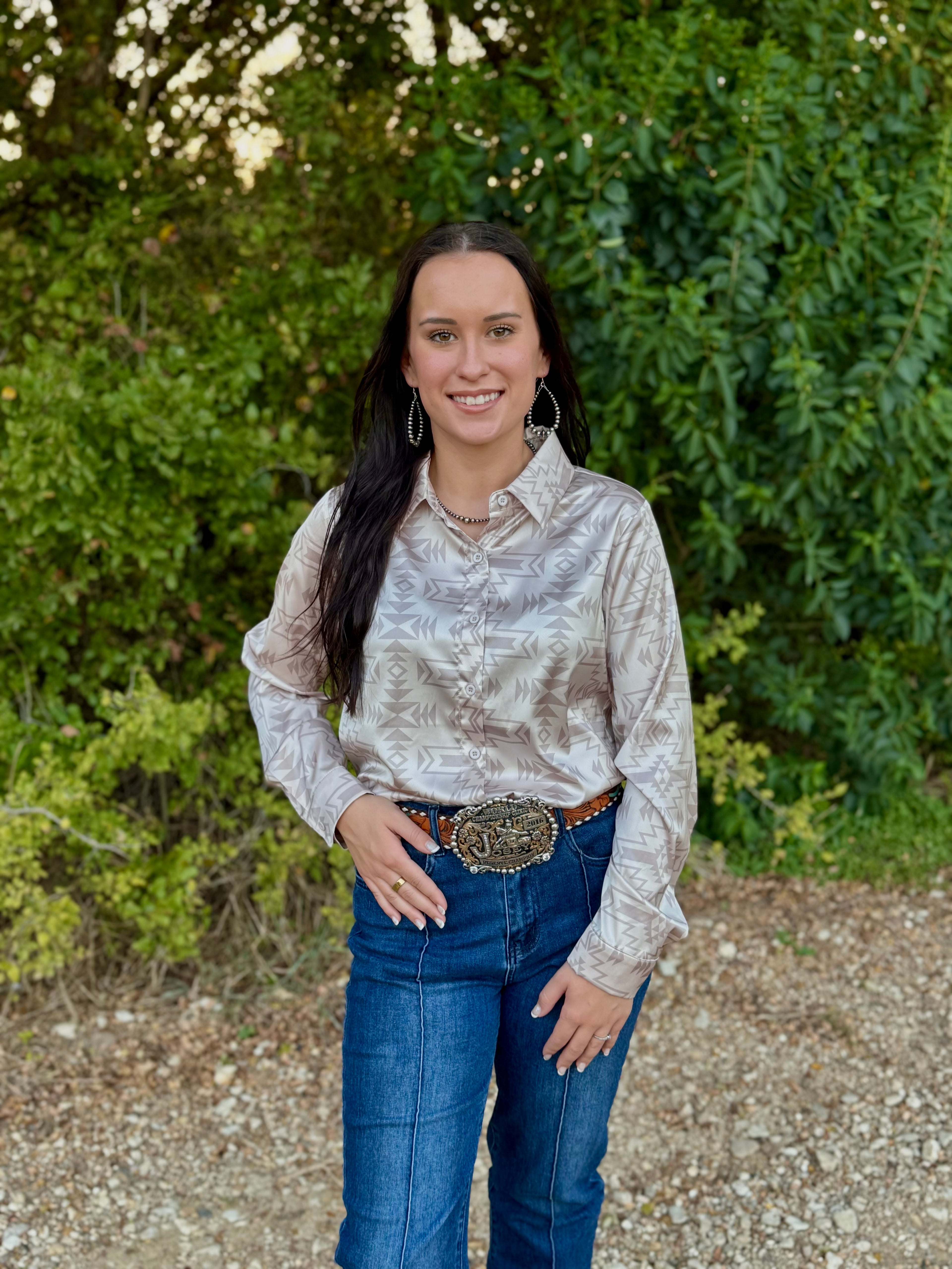 Khaki Cream Aztec Long Sleeve Top