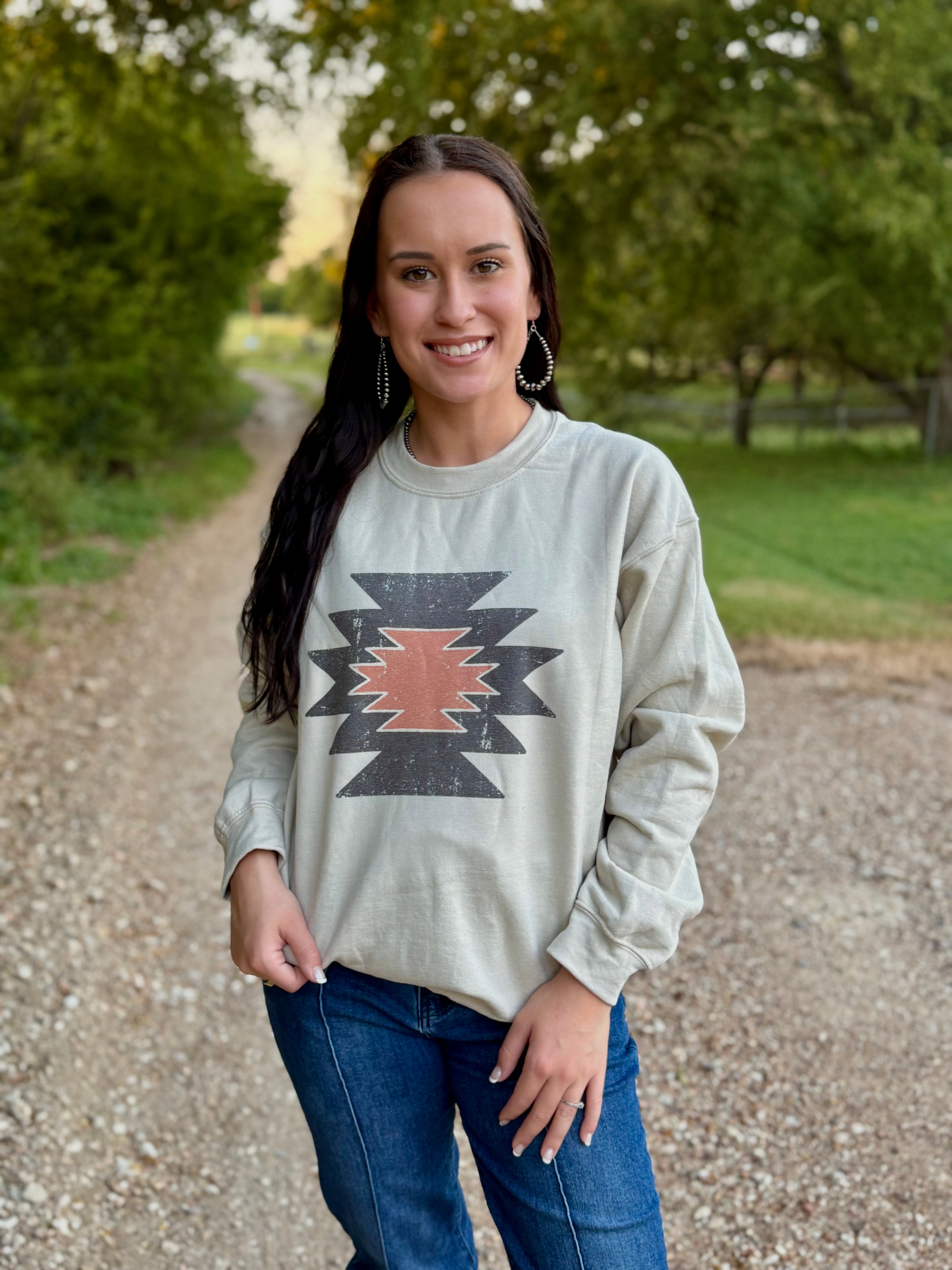 Cream Black Rust Aztec Sweatshirt