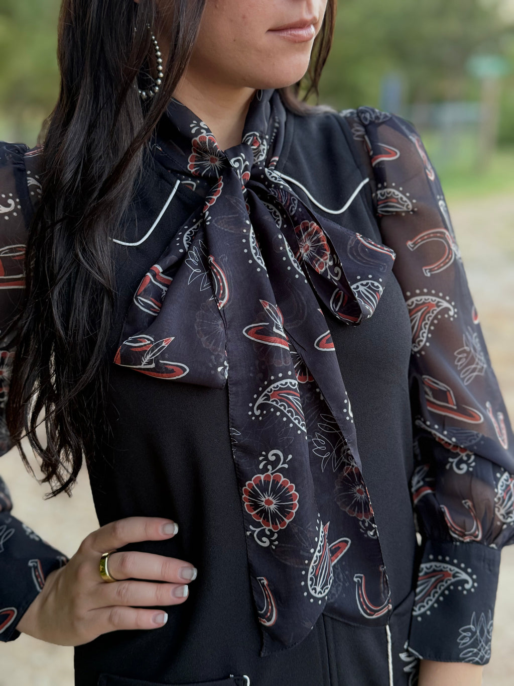 Black Feather Hat Sheer Tie Top