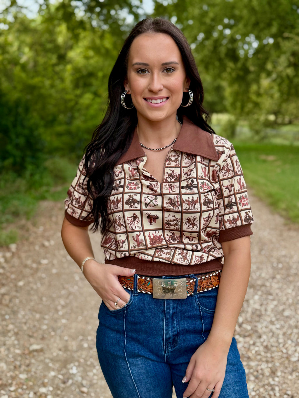 Western Square Vintage Polo Top