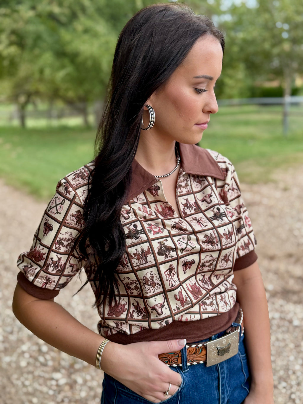 Western Square Vintage Polo Top