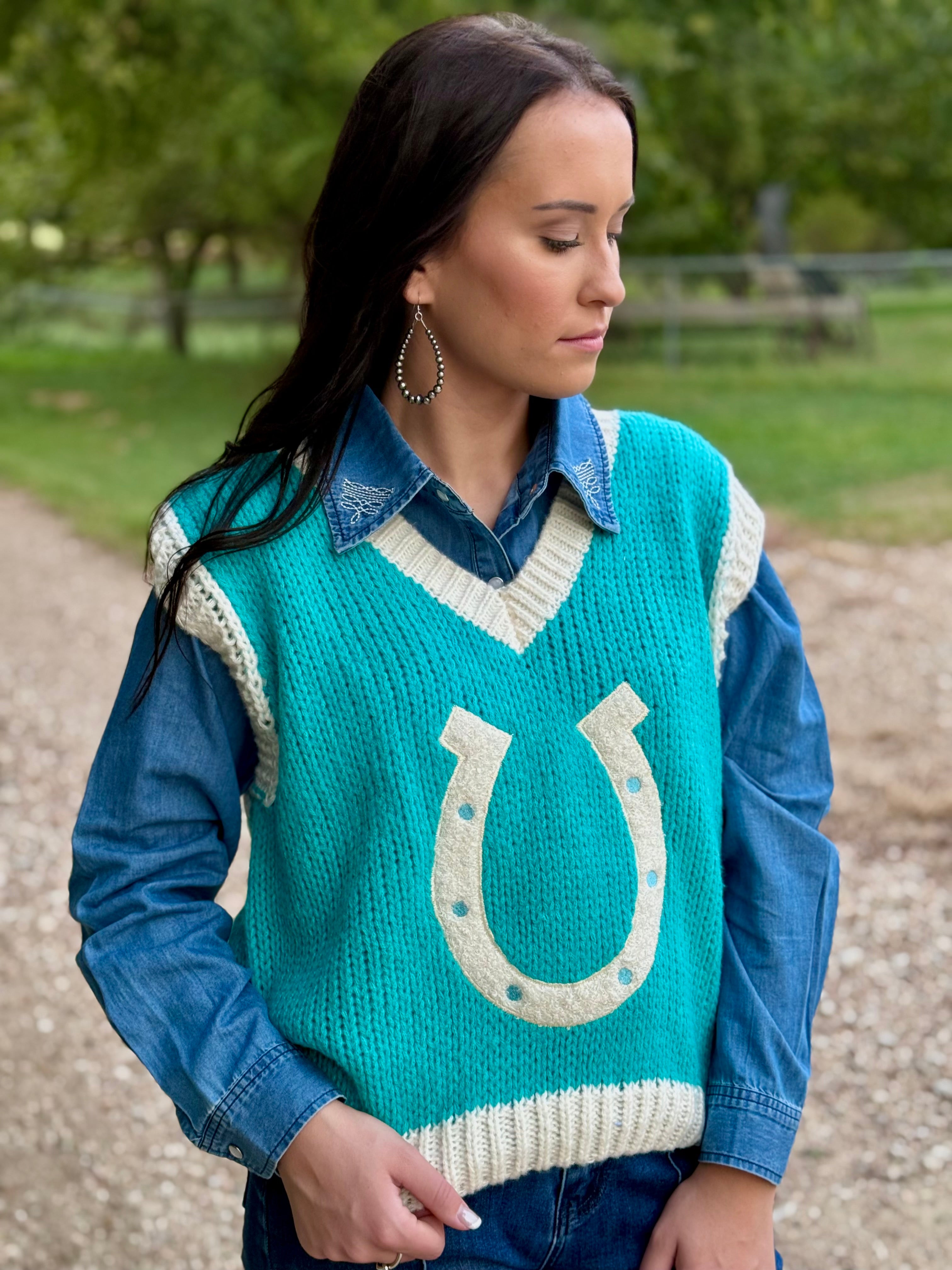 Turquoise Horseshoe Sweater Vest