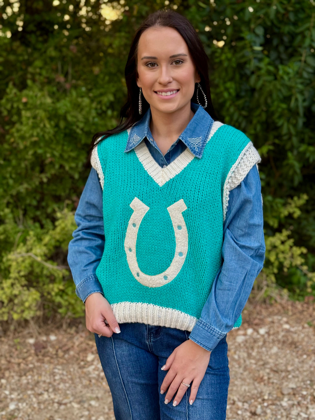 Turquoise Horseshoe Sweater Vest
