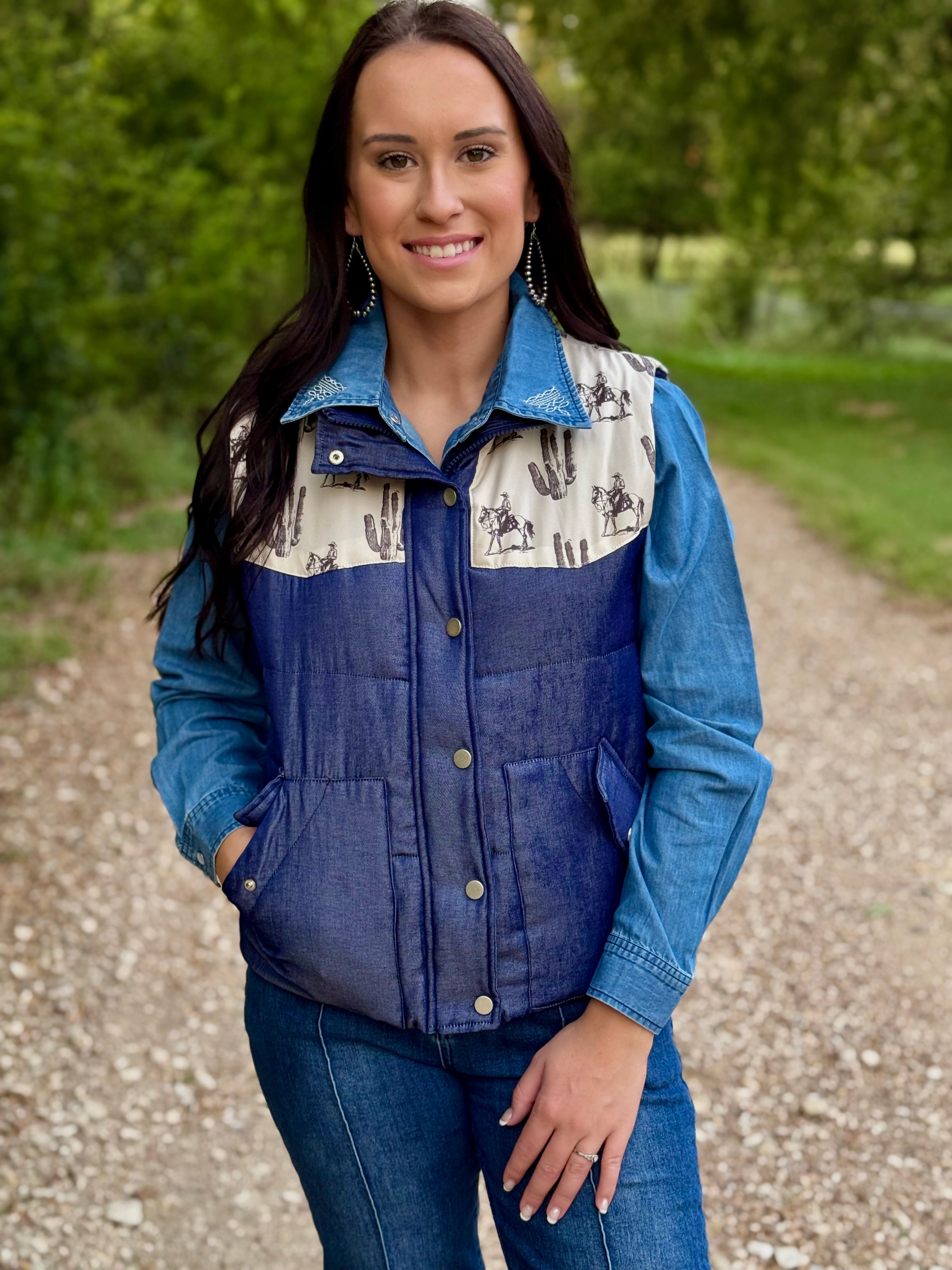 Denim Country Road Puffer Vest