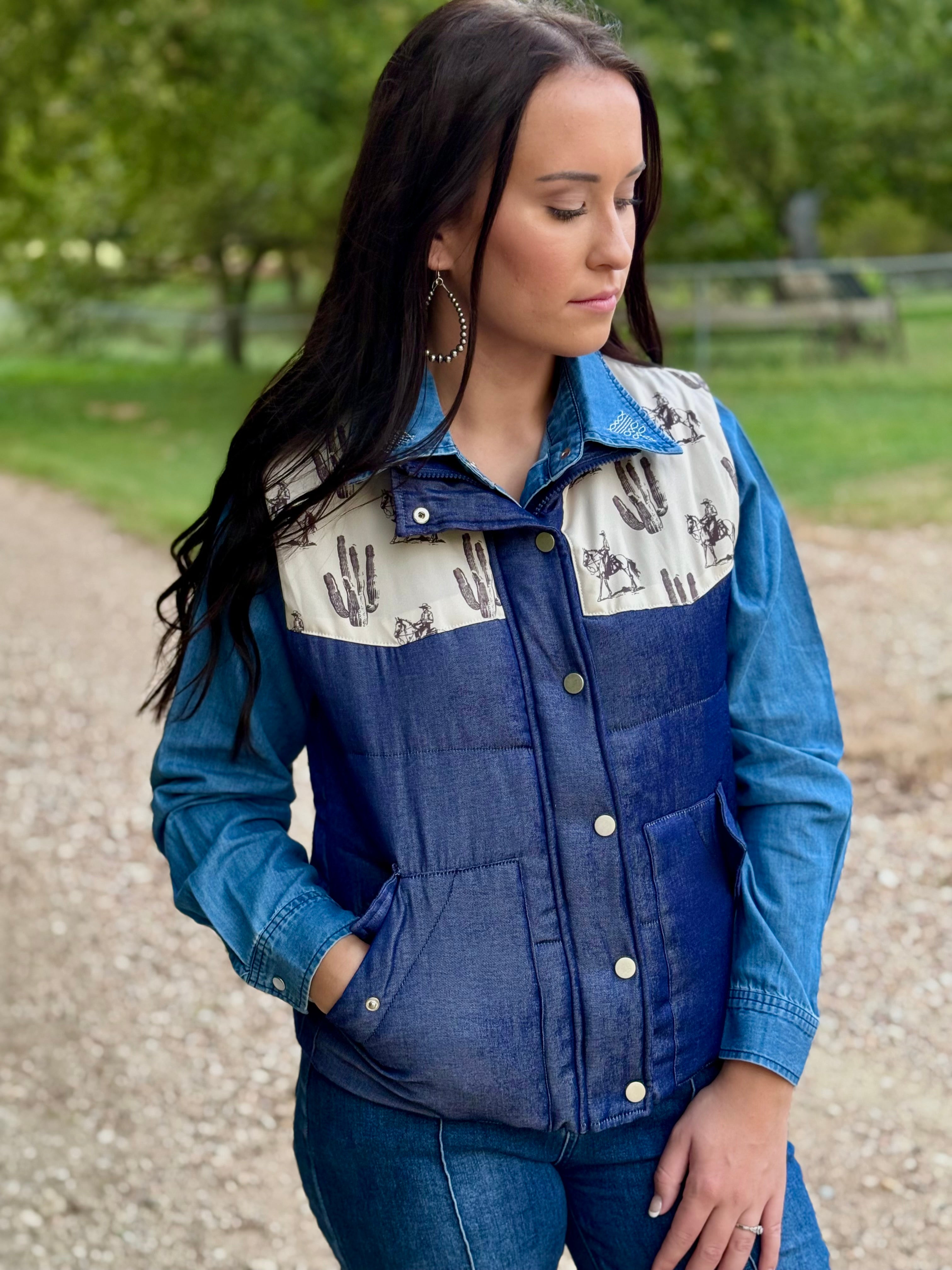 Denim Country Road Puffer Vest