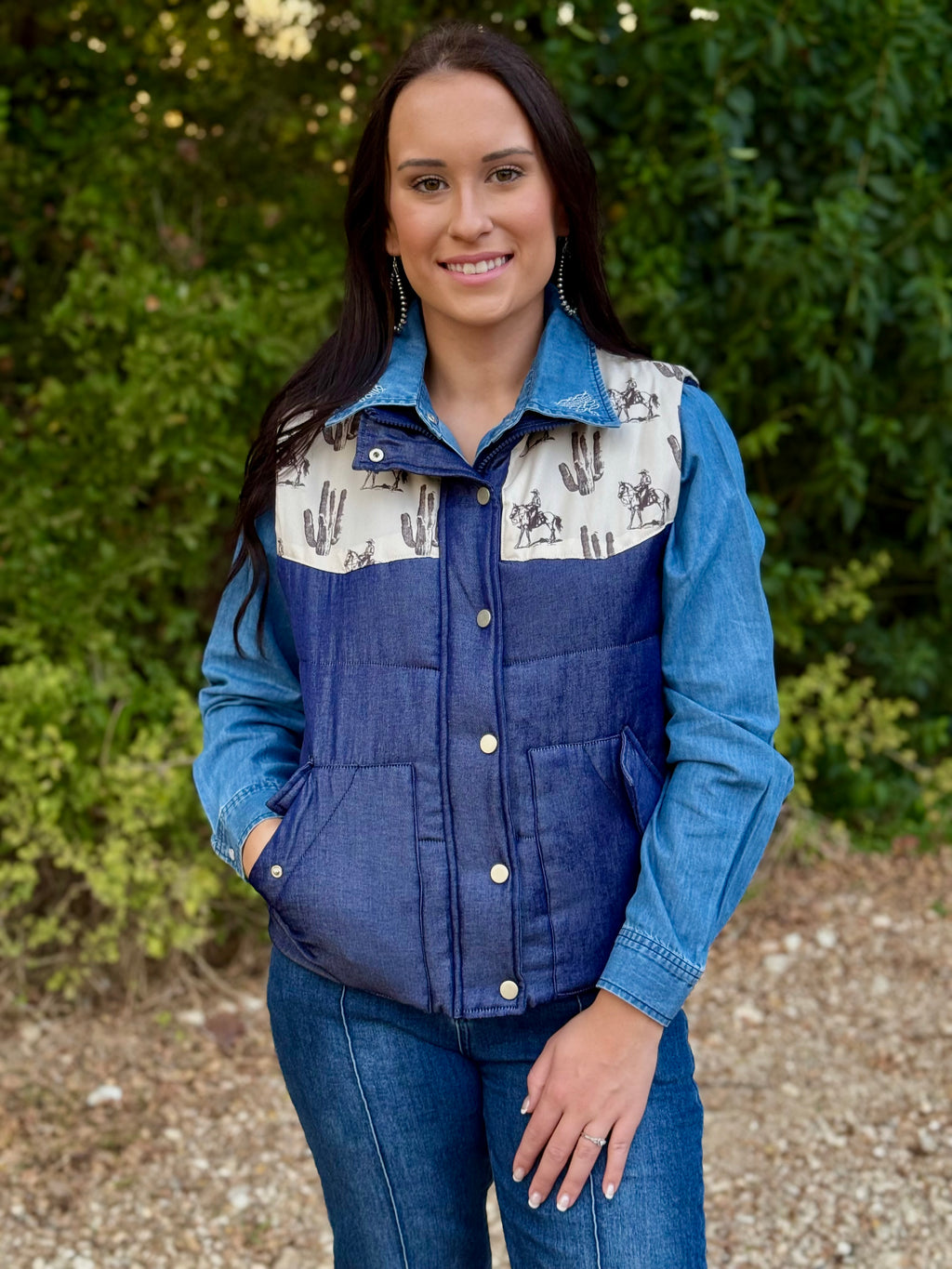 Denim Country Road Puffer Vest