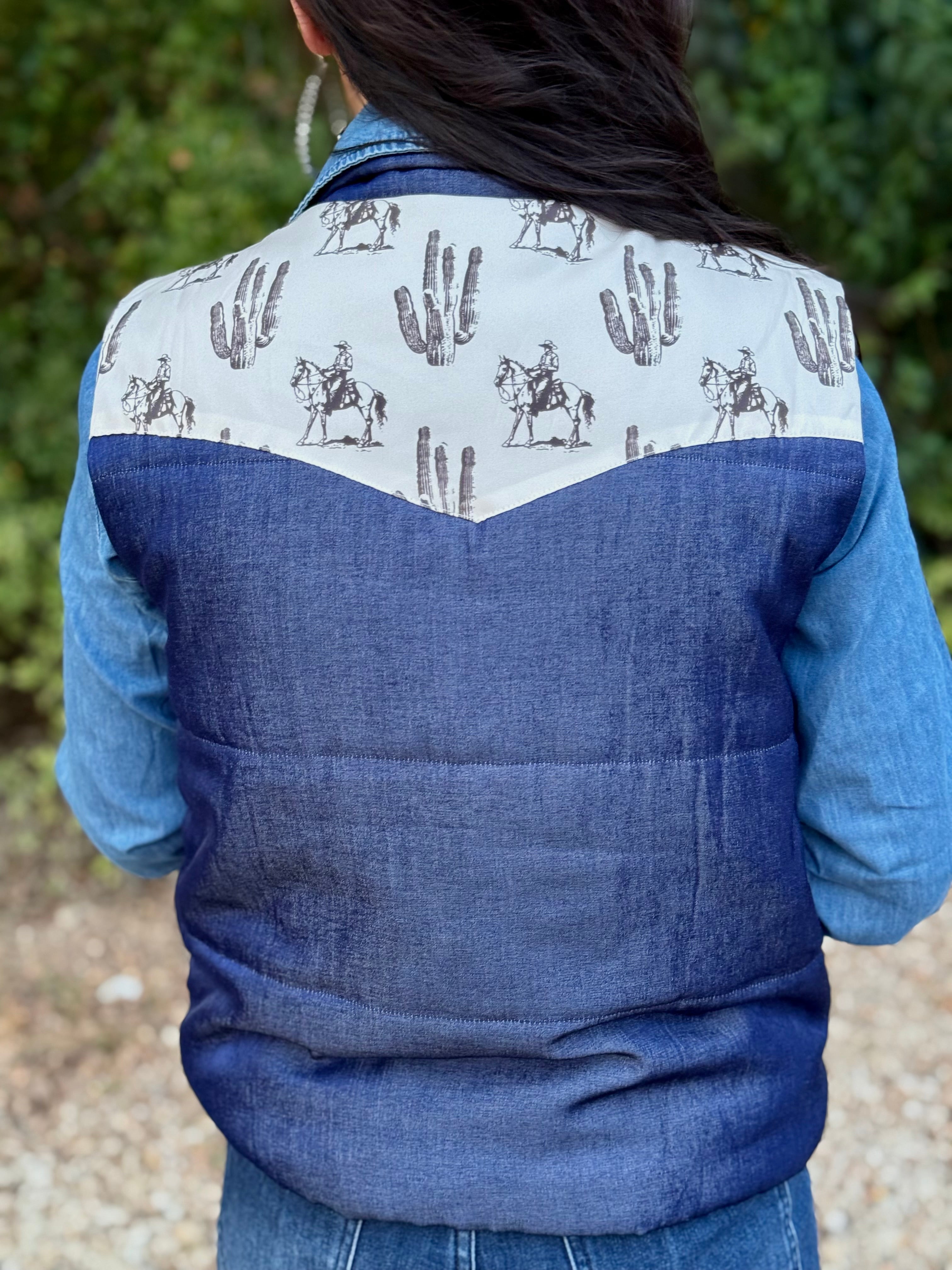 Denim Country Road Puffer Vest