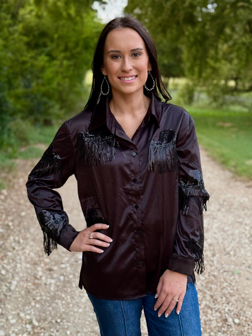 Cowboy Hat Sequin Satin Top