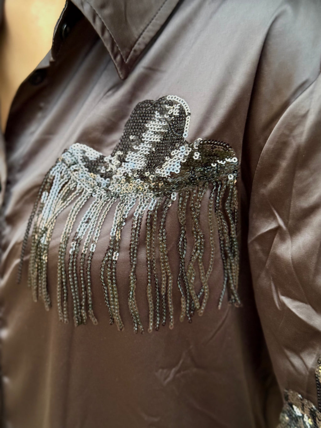 Cowboy Hat Sequin Satin Top