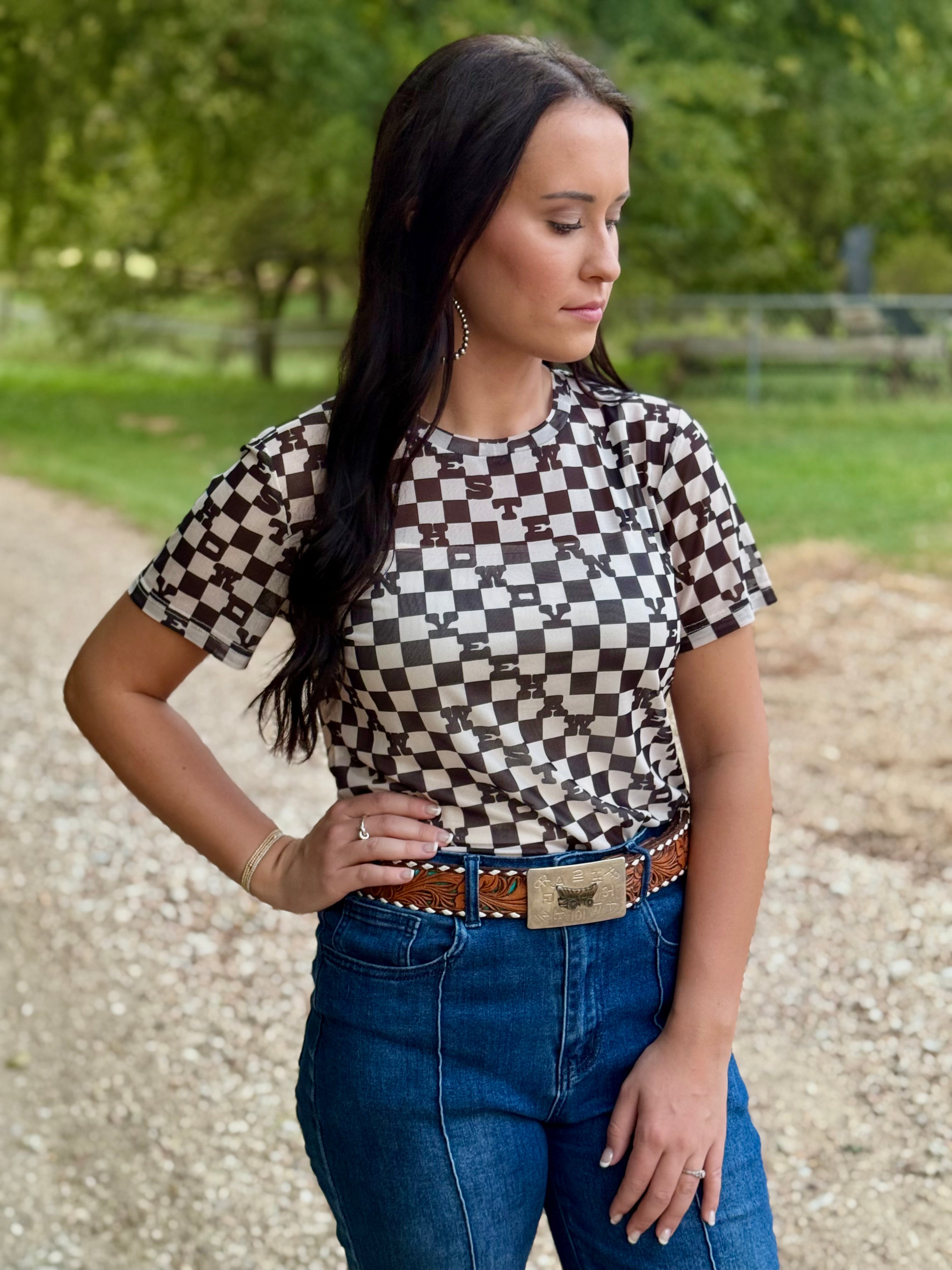 Howdy Western Short Sleeve Mesh Top