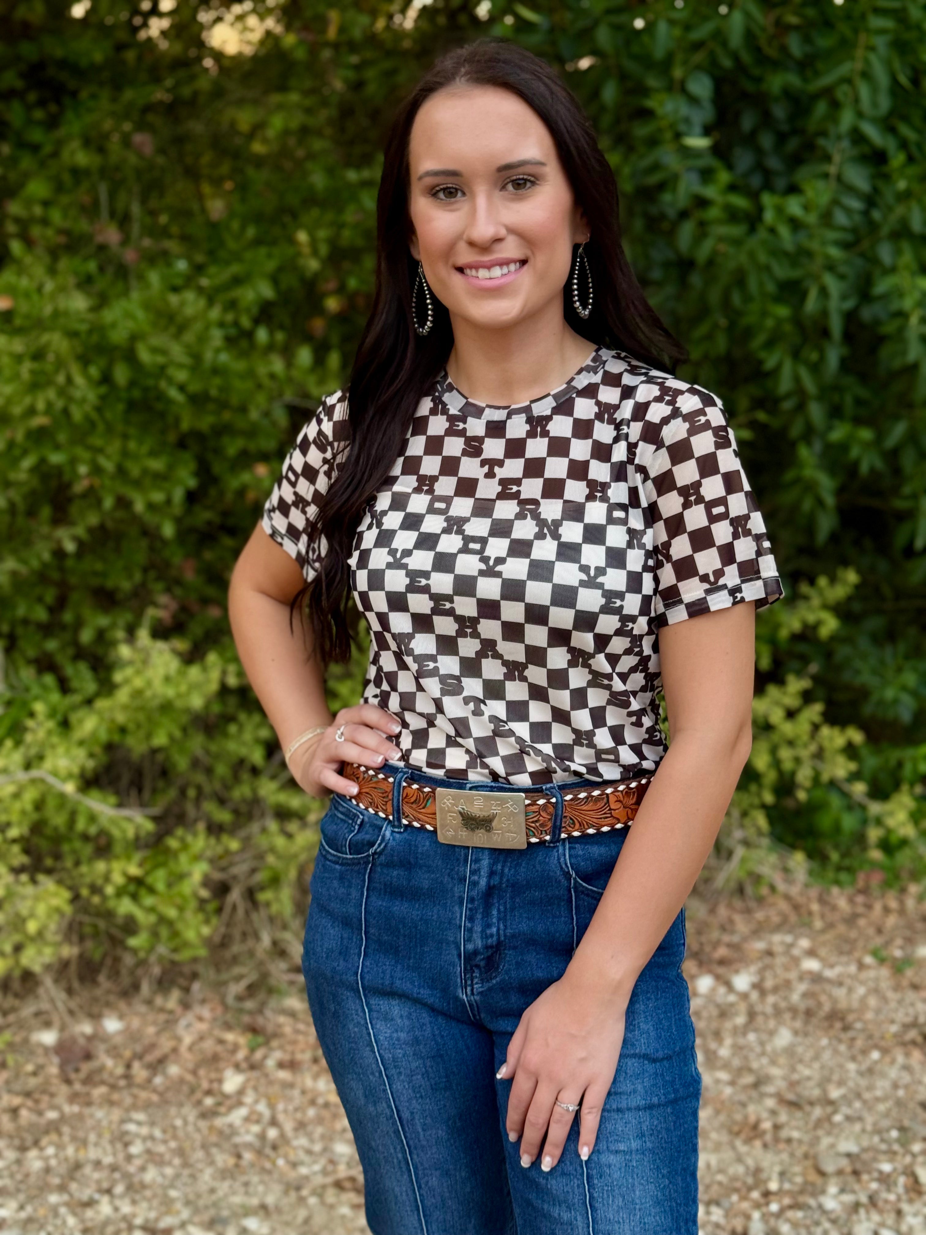 Howdy Western Short Sleeve Mesh Top
