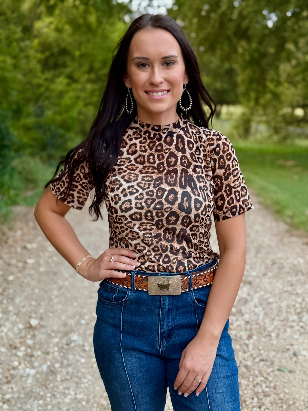 Cheetah Short Sleeve Mesh Top